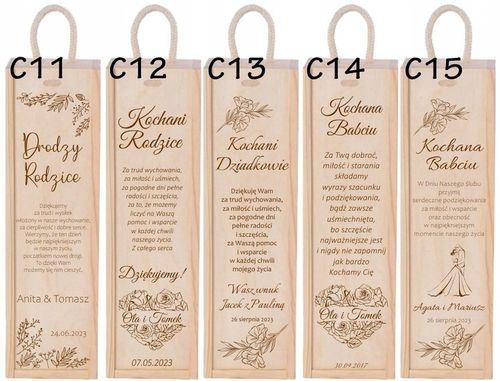 PODZIĘKOWANIA DLA RODZICÓW ŚWIADKÓW CHRZESTNYCH ŚLUB SKRZYNKA NA WINO na Arena.pl