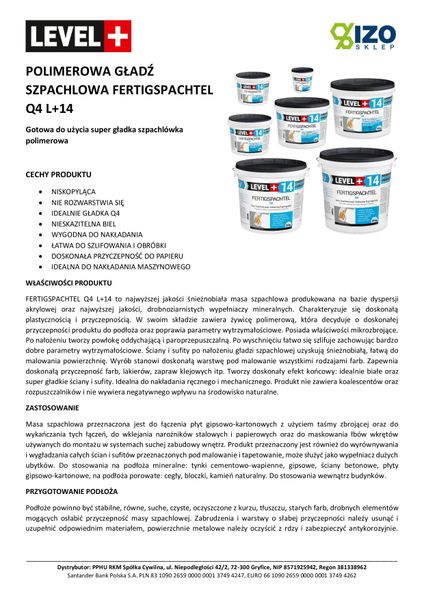 Zestaw Gładź szpachlowa Gotowa 20kg + Skrobak Wybierak LEVEL5 5-210 zdjęcie 7