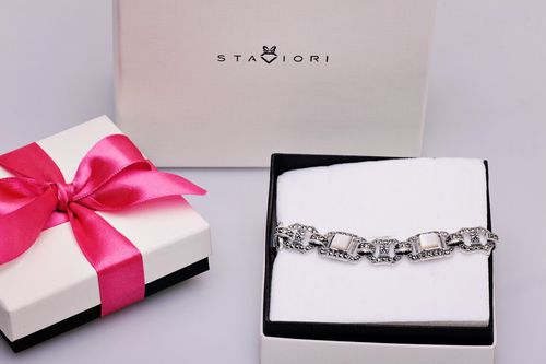 srebrna bransoletka z markazytami i masą perłową - bdm2866 na Arena.pl