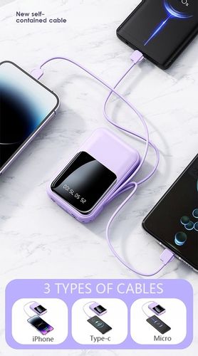 POWER BANK 10000MAH USB/USB-C QC PD WBUDOWANY KABEL Wyświetlacz cyfrowy na Arena.pl