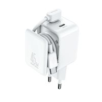 Ładowarka sieciowa GaN z organizerem na kabel 45W - biała