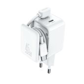 Ładowarka sieciowa GaN z organizerem na kabel 45W - biała
