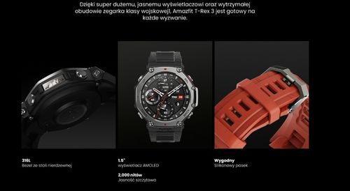 Smartwatch Amazfit T-Rex 3 Czarny Zegarek Bluetooth NFC Wi-Fi AMOLED na Arena.pl