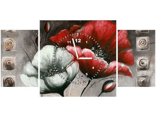 80X40CM ZEGAR MALOWANE MAKI CZERWIENI BRĄZIE OBRAZ na Arena.pl