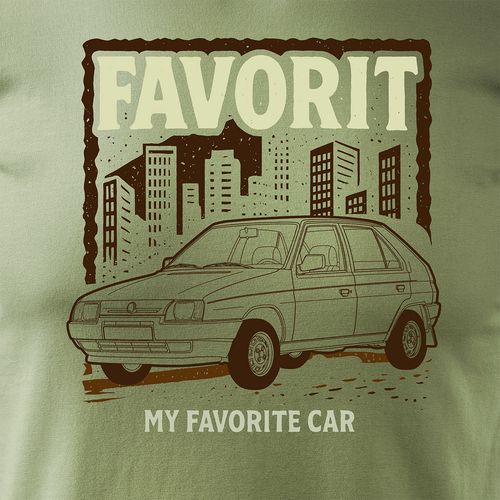 Koszulka z samochodem Skoda ze Skodą Favorit PRL legend męska khaki REGULAR S na Arena.pl