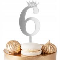 TOPPER NA TORT CYFERKA CYFRA 6 SREBRNA LUSTRZANA NA IMPREZĘ URODZINOWĄ