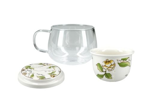 Kubek szklany z ceramicznym zaparzaczem i przykrywką. na Arena.pl