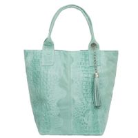 VERA PELLE torebka zamszowa shopper kroko z długimi rączkami V141 j.zielona