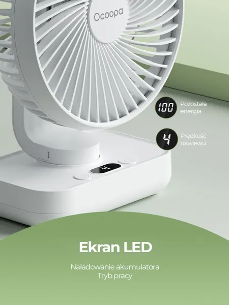 Wentylator stołowy Ocoopa D606Y white akumulator USB oscylator zdjęcie 3