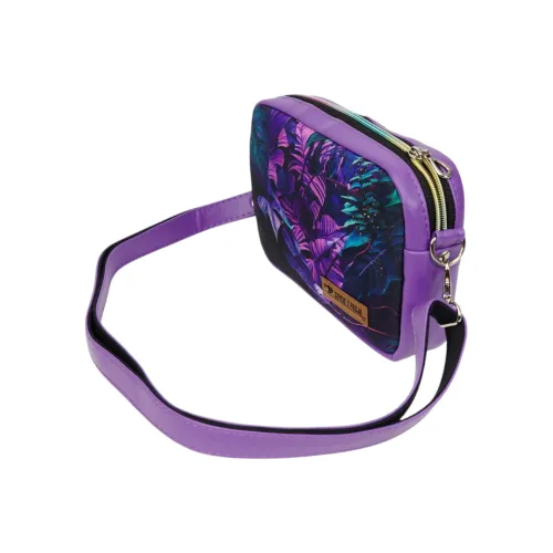 Mini Torebka Box z Ekoskóry z Motywem Tropikalnych Liści w Fioletowej Odsłonie na Arena.pl