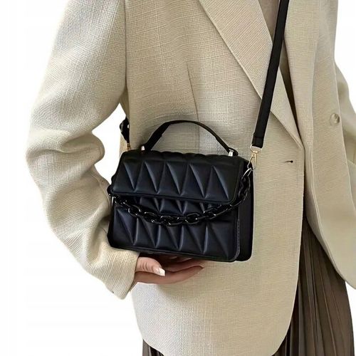 Torebka Damska CZARNA Pikowana z Łańcuchem na Ramię do Ręki na Arena.pl