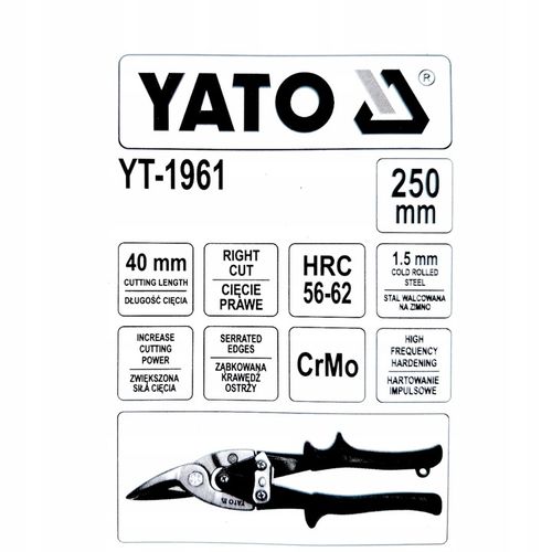 NOŻYCE DO BLACHY do cięcia PRAWE 250mm YATO na Arena.pl