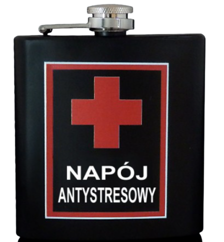 Piersiówka ze Stali Nierdzewnej z Nadrukiem Napój Antystresowy 6 OZ na Arena.pl