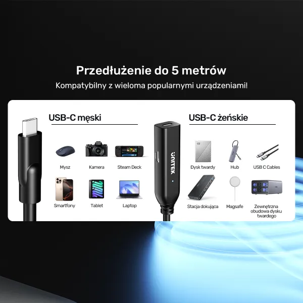 Unitek Kabel przedłużający USB-C 10 Gbps 5m zdjęcie 4