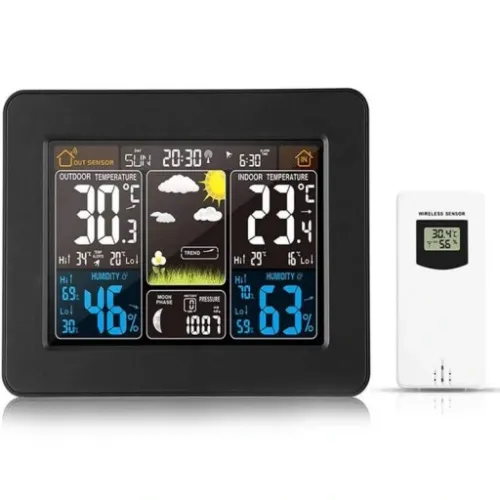 BEZPRZEWODOWA STACJA POGODY LCD POGODOWA HIGROMETR BAROMETR DCF + CZUJNIK na Arena.pl