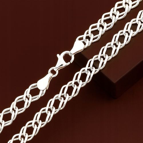 ŁAŃCUSZEK SREBRNY PODWÓJNA PANCERKA 4mm ROMBO MĘSKI 50cm RODOWANY GRUBY 925 na Arena.pl