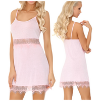 KOSZULKA NOCNA Z WISKOZY RÓŻOWA Z KORONKĄ L/XL