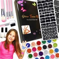 DUŻY ZESTAW DO ROBIENIA TATUAŻY SZABLONY KOLOROWY BROKAT MALOWANIE DZIECI