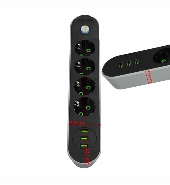 Przedłużacz Listwa Zasilająca 3M 4 gniazda 3xUSB zdjęcie 3
