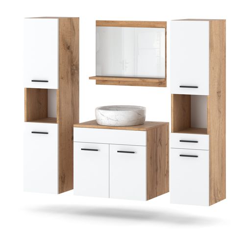 Zestaw Mebli Łazienkowych 120cm Szafka Lustro Pod Umywalkę Wotan Biały na Arena.pl