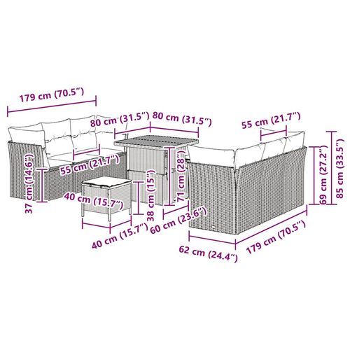 Zestaw Sof na Ogród 9 pcs Czarny polirattan na Arena.pl