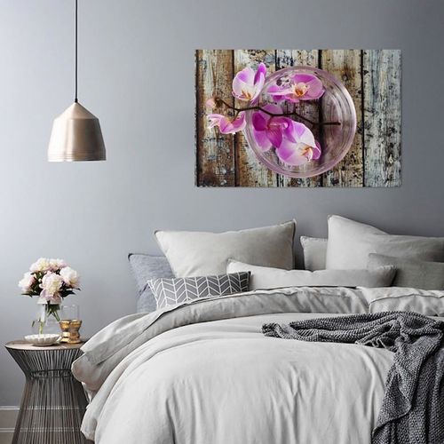 Obraz na płótnie - Canvas, Orchidea na tle desek 40x30 na Arena.pl