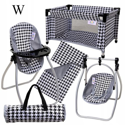 Zestaw dla lalek ŁÓŻECZKO + KRZESEŁKO do karmienia dla laki HUŚTAWKA 2w1 na Arena.pl