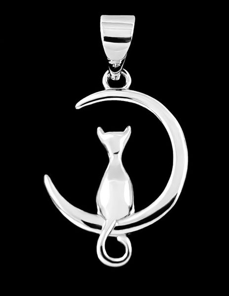 SREBRNA ZAWIESZKA WISIOREK KOT KOTEK KSIĘŻYC SREBRO 925 NA PREZENT zdjęcie 2