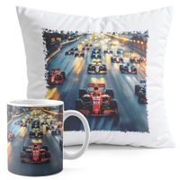 ZESTAW KUBEK + PODUSZKA DRUK - BOLID F1 WYŚCIGI SPORT