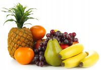 FOTOTAPETA kuchenna OWOCE BANANY ANANAS GRUSZKA