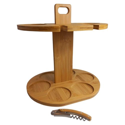 Stojak z bambusa na wino i kieliszki  + otwieracz na Arena.pl