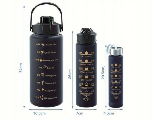 ZESTAW 3 BIDONÓW BUTELKA MOTYWACYJNA Z MIARKĄ DO WODY 2000ML 900ML 300ML na Arena.pl