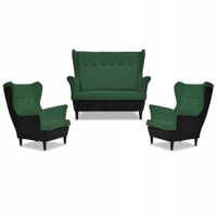 Zestaw wypoczynkowy ARI DUO sofa fotele Family Meble czarno - zielony