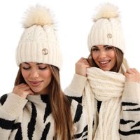 KOMPLET DAMSKI CZAPKA SZAL NA ZIMĘ CIEPŁY MODNY WYGODNY ELEGANCKI ECRU 2722