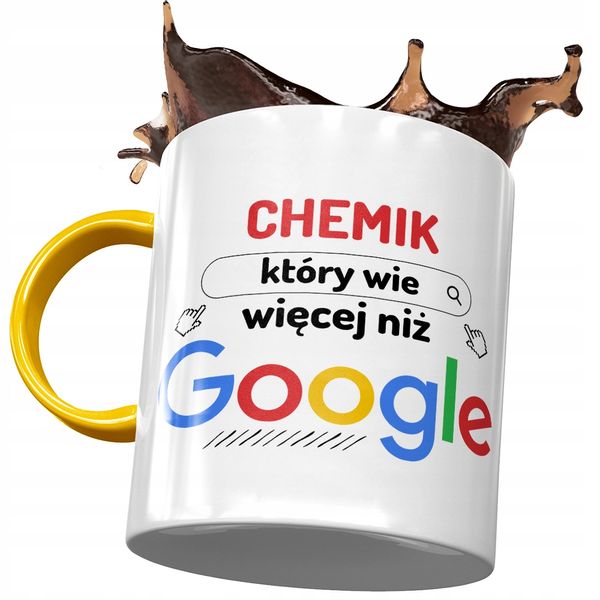 Kubek Żółty Dla Chemika Wie Więcej Niż Google Z Nadrukiem Ze Zdjęciem zdjęcie 1