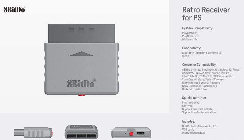 Zasilacz 8BitDo Retro Receiver for PS1/PS2 zdjęcie 8