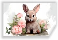 Fototapeta PREMIUM STRUKTURA ZMYWALANA dla dzieci króliczek wśród kwiatów