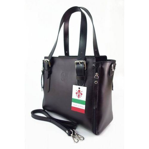 Włoska torebka skórzana, kuferek mieści A4 ,Vera Pelle ,Czarny V884N na Arena.pl