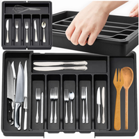 Organizer na sztućce do szuflady czarny pojemny rozsuwany organizacja