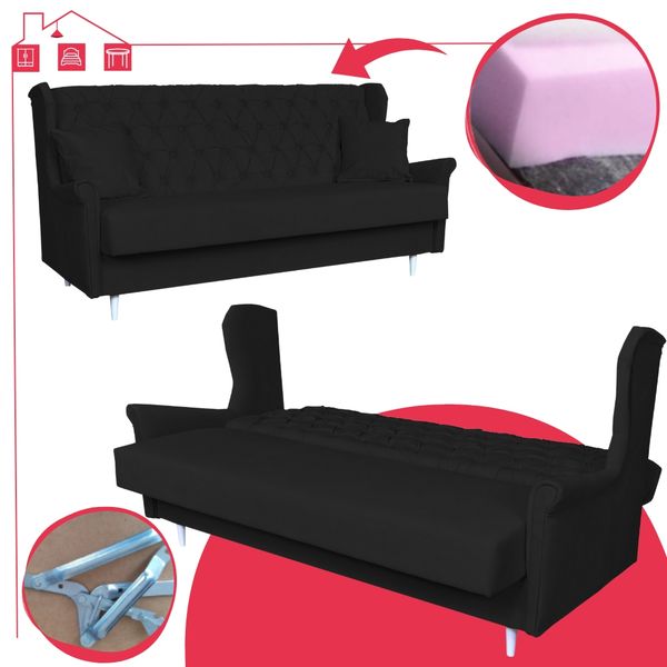 Sofa 3osobowa rozkładana z funkcją spania WELUR czarna GAJA Family Meble zdjęcie 15