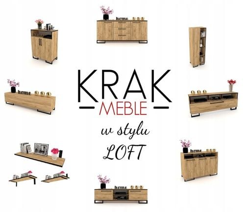 Komoda do salonu Szafka RTV z Szufladami Dąb Craft Złoty Czarna 150 na Arena.pl