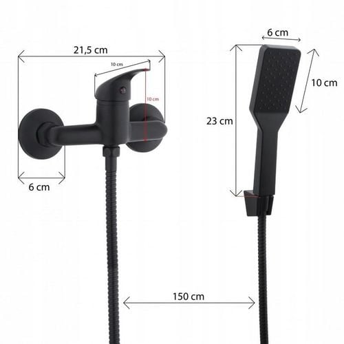 Bateria prysznicowa czarna ścienna jednouchwytowa ze słuchawką i wężem YOKA na Arena.pl