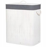 BAMBUSOWY KOSZ NA PRANIE BIELIZNĘ UBRANIA POJEMNIK DWUKOMOROWY BIAŁY