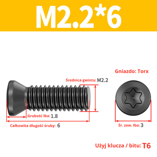 Śruba mocująca TORX Klasa 12.9 Rozmiar: M2x4 na Arena.pl