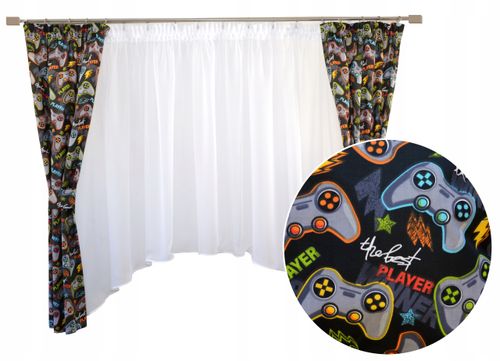 Firana zasłony KOMPLET do pokoju nastolatka GEAMINGOWY wzór PADY GRA na Arena.pl