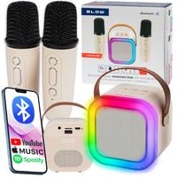 PRZENOŚNY GŁOŚNIK KARAOKE RGB 2 MIKROFONY USB SD MINI JACK BLUETOOTH ZESTAW