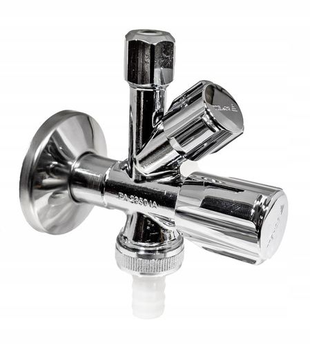 ZAWÓR KĄTOWY KOMBINOWANY 1/2"x3/4"x3/8 ZMYWARKA PRALKA KRAN BATERIA SCHELL na Arena.pl