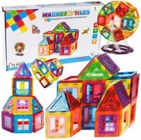 DUŻE Klocki Magnetyczne 3D Konstrukcyjne Magnetic Tiles 70 el. Edukacja