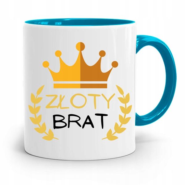Kubek Błękitny Prezent Dla Brata Złoty Brat Z Nadrukiem Ze Zdjęciem zdjęcie 1