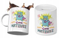 Dla Mateusza Zestaw Kubek + Skarbonka Dla Dziecka Z Nadrukiem Ze Zdjęciem